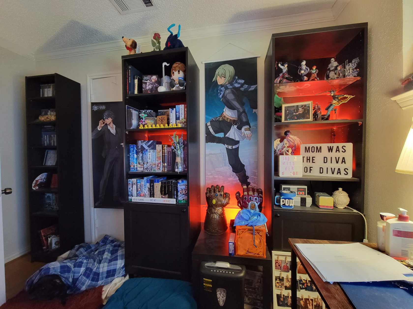 The shelves and the stream background area.